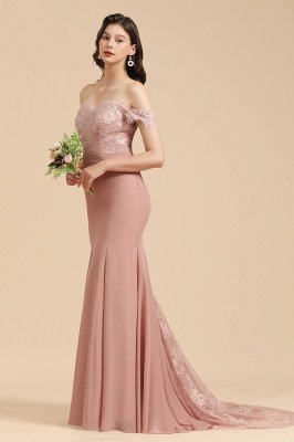 Charming Off the Shoulder Lace Mermaid Party Gown Slim Bridesmaid Dress_7