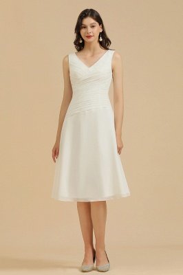 V-Neck White Simple Chiffon Mini Daily Casual Dress Short Party Dress_2