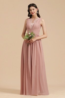 Elegant Dusty Pink Sleeveless Floral Lace Bridesmaid Dress Side Split Party Dress_2