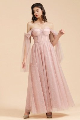 V-Neck Ruffle Chffion Sleeves Aline Bridesmaid Dress Dusty Pink Wedding party Dress_6