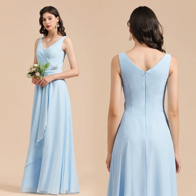 V-Neck Chiffon Aline Bridesmaid Dress Sleeveless Floor Length Simple Wedding Dress_10