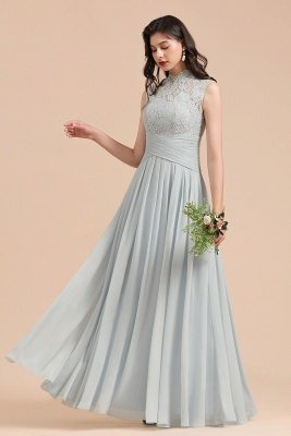 Halter Grey Lace Chiffon Bridesmaid Dress Floor Length Wedding Party Dress_6