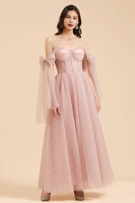 V-Neck Ruffle Chffion Sleeves Aline Bridesmaid Dress Dusty Pink Wedding party Dress_3