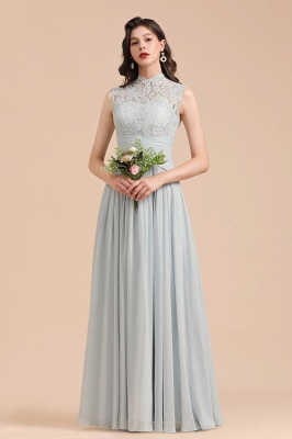 Halter Grey Lace Chiffon Bridesmaid Dress Floor Length Wedding Party Dress_5