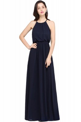 A-line Floor-length Chiffon Navy Blue Simple Prom Dress_6