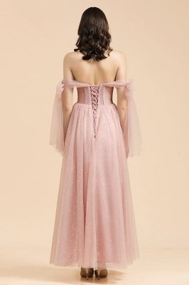 Vestido de dama de honor Aline con volantes y cuello en V, vestido de fiesta de boda rosa polvoriento_2