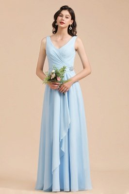 V-Neck Chiffon Aline Bridesmaid Dress Sleeveless Floor Length Simple Wedding Dress_4