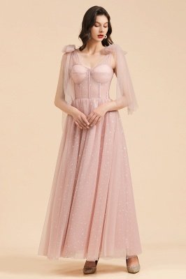 Vestido de dama de honor Aline con volantes y cuello en V, vestido de fiesta de boda rosa polvoriento_5