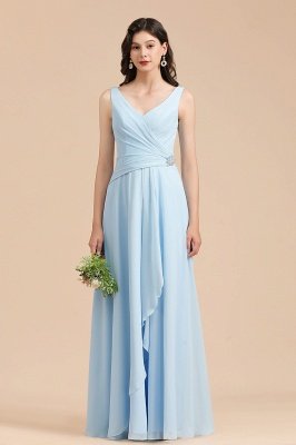 V-Neck Chiffon Aline Bridesmaid Dress Sleeveless Floor Length Simple Wedding Dress
