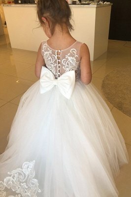 Bowknot Tulle Appliques Button Flower Girl Dress_4