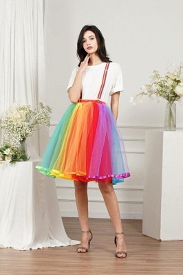 Women's Ball Gown Mini Rainbow Tulle Cute Party Dress_3