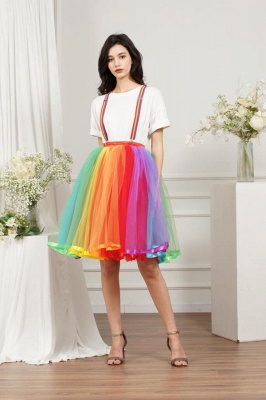 Women's Ball Gown Mini Rainbow Tulle Cute Party Dress_7