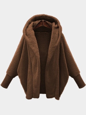 Solid Color Long Sleeve Hooded Loose Plush Jacket_6