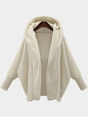 Solid Color Long Sleeve Hooded Loose Plush Jacket_1