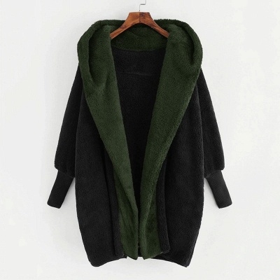 Color-Block Double-Faced Fleece Hooded Loose Cardigan Jacket_5