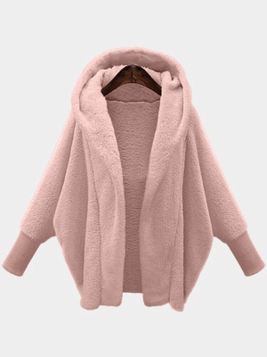 Solid Color Long Sleeve Hooded Loose Plush Jacket_9