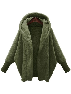 Solid Color Long Sleeve Hooded Loose Plush Jacket_7