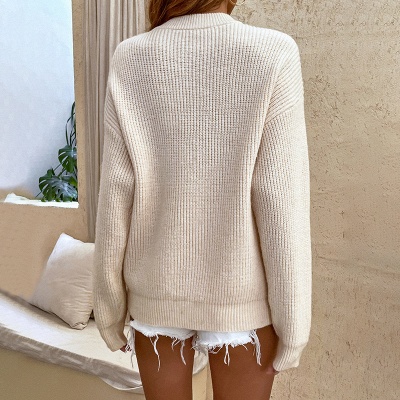 Solid Color Round Neck Button Knitted Sweater_14