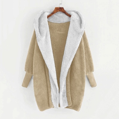Color-Block Double-Faced Fleece Hooded Loose Cardigan Jacket_8