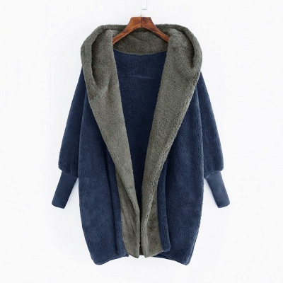 Color-Block Double-Faced Fleece Hooded Loose Cardigan Jacket