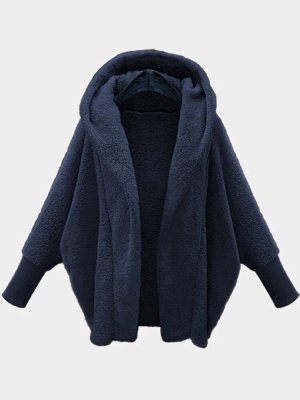 Solid Color Long Sleeve Hooded Loose Plush Jacket_11