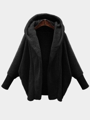 Solid Color Long Sleeve Hooded Loose Plush Jacket_8