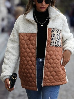 Leopard-Print Paneled Zipped Reversible Fleece Jacket