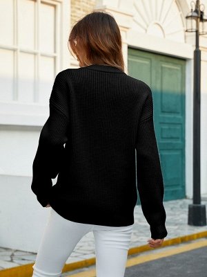 Solid Color Round Neck Button Knitted Sweater_13