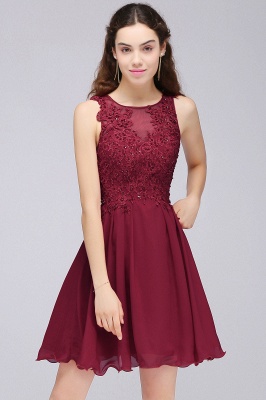 A-line Jewel Short Chiffon Burgundy Homecoming Dresses with Lace Appliques_9