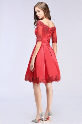 A-line Off-shoulder Half Sleeves Short Lace Appliques Prom Dresses_7