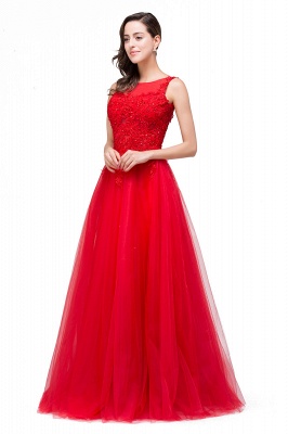 Appliques A-Line Sleeveless Floor-Length  Tulle Prom Dresses_6