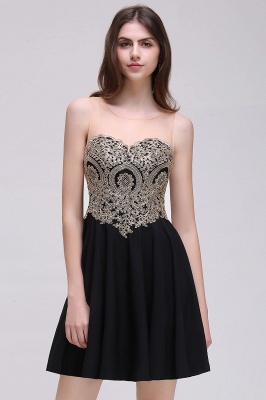 Black A-line Short Chiffon  Homecoming Dresses with Appliques_5