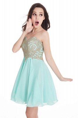 A-Line Strapless  Chiffon Short Prom Dresses with Beadings_10