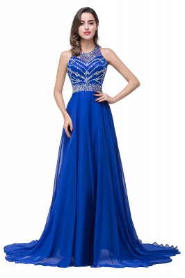 A-line Crew Floor-length Sleeveless Tulle Prom Dresses with Crystal Beads_1