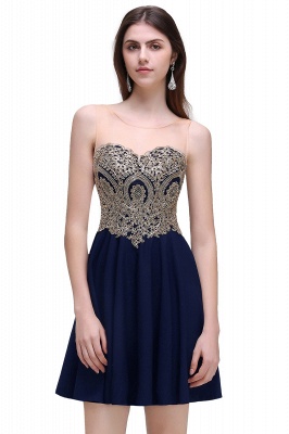 Black A-line Short Chiffon  Homecoming Dresses with Appliques_1