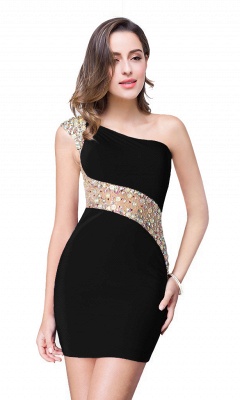 Mermaid One-shoulder Short Prom Dresses with Crystal Beadings_5