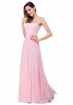 Una línea de novia de palabra de longitud rosa tul volantes vestidos de dama de honor_7