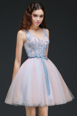 Sky Blue V-neck Knee-length Princess Homecoming Dress_4
