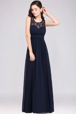 Blue Sheath Round neck Floor-length Navy  Prom Dress_6