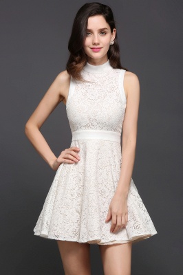 Cute High neck Knee-length Princess White Homecoming Dress_5
