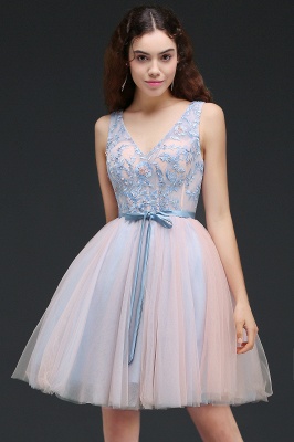 Sky Blue V-neck Knee-length Princess Homecoming Dress_5