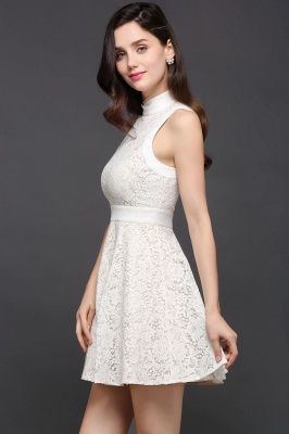 Cute High neck Knee-length Princess White Homecoming Dress_7
