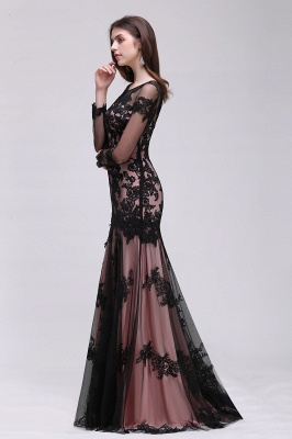 Appliques Mermaid Long Tulle Sheer Evening Gowns_7