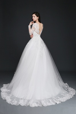 V-Neck Ball Gown Lace Tulle Wedding Dresses_5
