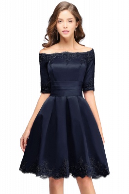 A-line Off-shoulder Half Sleeves Short Lace Appliques Prom Dresses_4