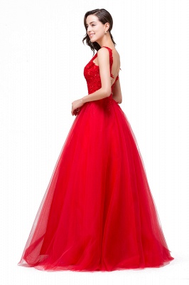 Appliques A-Line Sleeveless Floor-Length  Tulle Prom Dresses_8