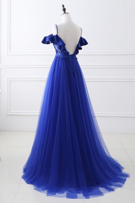 Blue Floor-length Off-the-shoulder Ball Gown Tulle Prom Dress_6