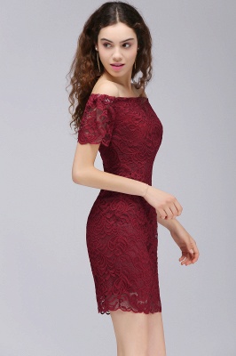 Sheath Off-the-Shoulder Short Lace Burgundy Homecoming Dresses_5