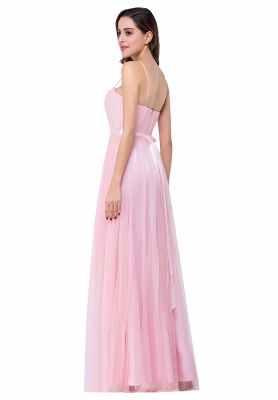 Una línea de novia de palabra de longitud rosa tul volantes vestidos de dama de honor_5