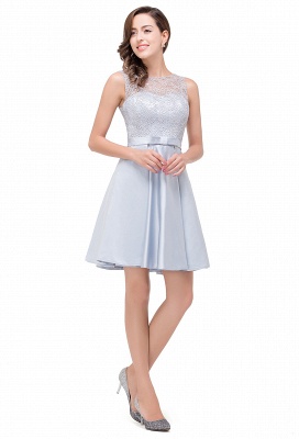 Knee Length A-Line Sleeveless Lace Prom Dresses_5